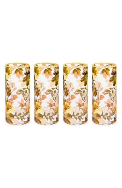 MACKENZIE-CHILDS MACKENZIE CHILDS SET OF 4 WILD ROSE HIGHBALL GLASSES
