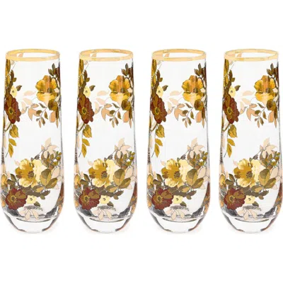MACKENZIE-CHILDS MACKENZIE CHILDS SET OF 4 WILD ROSE STEMLESS FLUTES