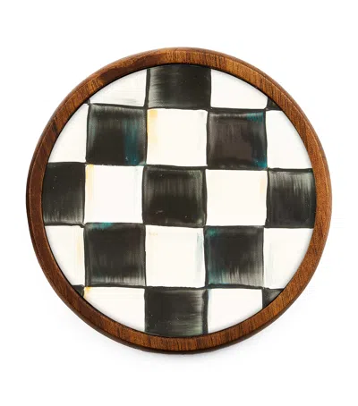 Mackenzie-childs Set Of 4 Wood Courtly Check Coasters In Black