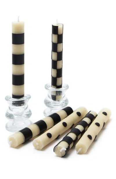Mackenzie-childs Mackenzie Childs Set Of 6 Black Dinner Candles In Multi