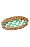 Mackenzie-childs Emerald Check Enamel And Rattan Large Tray In Green
