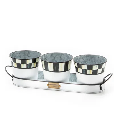 Mackenzie-childs Spectator Galvanized Herb Pots, Set Of 3 In Black,white