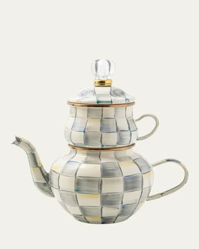 Mackenzie-childs Sterling Check Enamel High Tea In Gray