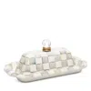 Mackenzie-childs Mackenzie Childs Sterling Check Enameled Steel Butter Box In Gray/white