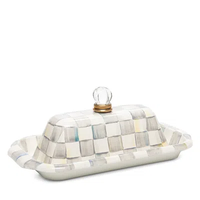 MACKENZIE-CHILDS MACKENZIE-CHILDS STERLING CHECK ENAMEL LIDDED BUTTER BOX