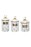 Mackenzie-childs Mackenzie Childs Sterling Check Enamel Set Of 3 Canisters With Lids In Neutral
