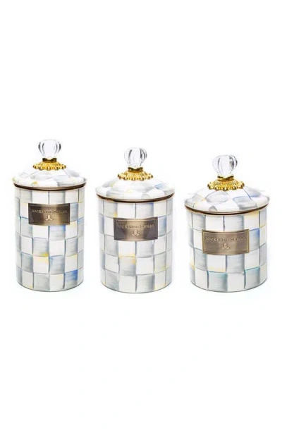 Mackenzie-childs Mackenzie Childs Sterling Check Enamel Set Of 3 Canisters With Lids In Neutral