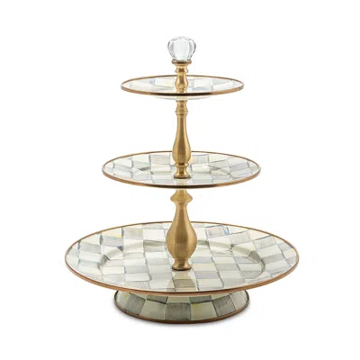MACKENZIE-CHILDS MACKENZIE-CHILDS STERLING CHECK ENAMEL THREE TIER SWEET STAND