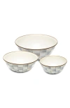 Mackenzie-childs Mackenzie Childs Sterling Check Enameled Set Of 3 Mixing Bowls In Gray