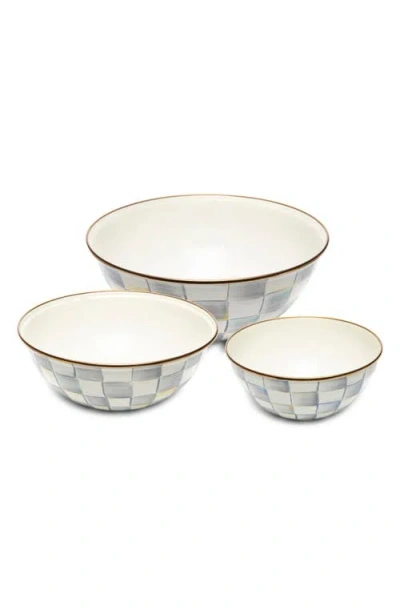 Mackenzie-childs Mackenzie Childs Sterling Check Enameled Set Of 3 Mixing Bowls In Gray