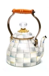 Mackenzie-childs Mackenzie Childs Sterling Check Enameled Steel 2-quart Tea Kettle In Gray
