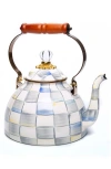 Mackenzie-childs Mackenzie Childs Sterling Check Enameled Steel 3-quart Tea Kettle In Blue