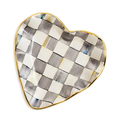 Mackenzie-childs Sterling Check Heart Plate In Gray/white