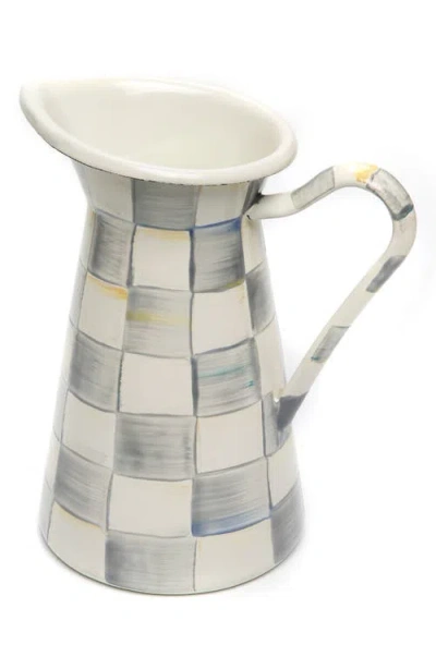 Mackenzie-childs Mackenzie Childs Sterling Check Medium Enameled Steel Practical Pitcher In Gray/white