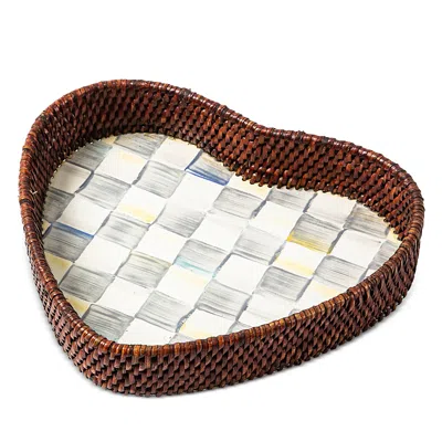 Mackenzie-childs Sterling Check Rattan & Enamel Heart Tray In Brown