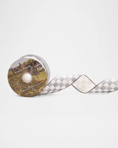 Mackenzie-childs Sterling Check Ribbon, 2"w X 10 Yards In Gray