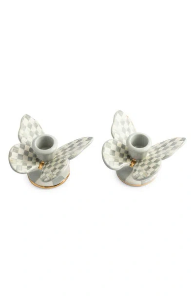 Mackenzie-childs Mackenzie Childs Sterling Check Set Of 2 Butterfly Candle Holders