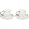 Mackenzie-childs Sterling Check Stoneware Espresso Cup & Saucer, Set Of 2 In White