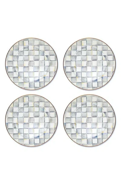 Mackenzie-childs Mackenzie Childs Sterling Check Set Of 4 Enameled Steel Charger Plates
