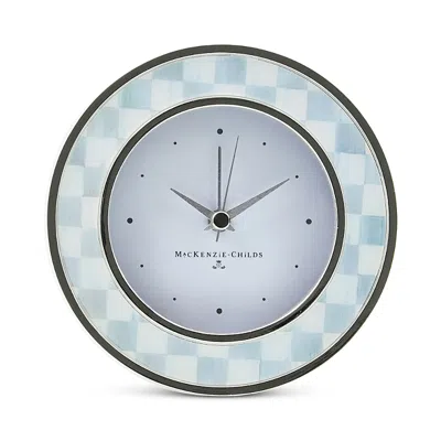 Mackenzie-childs Sterling Check Silver Plated Round Desk Clock In Gray