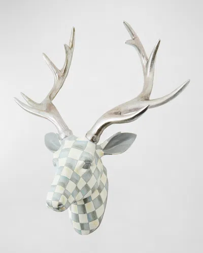 Mackenzie-childs Sterling Check Small Deer Head Wall Decor In Gray