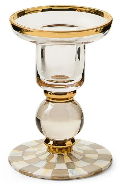 Mackenzie-childs Mackenzie Childs Sterling Check Small Glass Candleholder In Brown