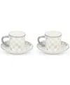 Mackenzie-childs Sterling Check Stoneware Espresso Cup & Saucer, Set Of 2 In White