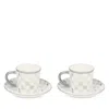 Mackenzie-childs Sterling Check Stoneware Espresso Cup & Saucer, Set Of 2 In White