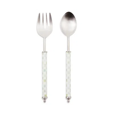 Mackenzie-childs Sterling Check Supper Club Salad Serving Set In Gray