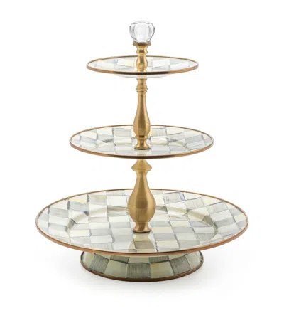 MACKENZIE-CHILDS STERLING CHECK THREE-TIER CAKE STAND