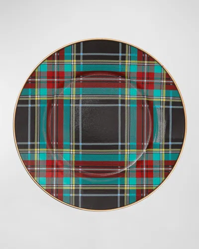 Mackenzie-childs Tartan Black Salad And Dessert Plate In Multi