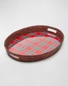 Mackenzie-childs Tartan Red Rattan Party Serving Tray