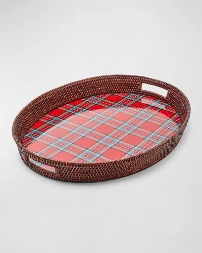 Mackenzie-childs Tartan Red Rattan Party Serving Tray In Multi