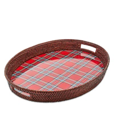 Mackenzie-childs Tartan Red Rattan Party Serving Tray In Multi