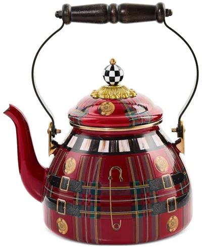 Mackenzie-childs Mackenzie Childs The Kilted Enameled Steel 2-quart Tea Kettle In Red