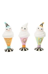 Mackenzie-childs Mackenzie Childs Trick Or Treat Boo Set Of 3 Ghost Figurines In Multi