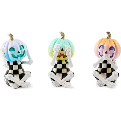 Mackenzie-childs Mackenzie Childs Trick Or Treat Check Pumpkin Set Of 3 Skeleton Figurines In Multi