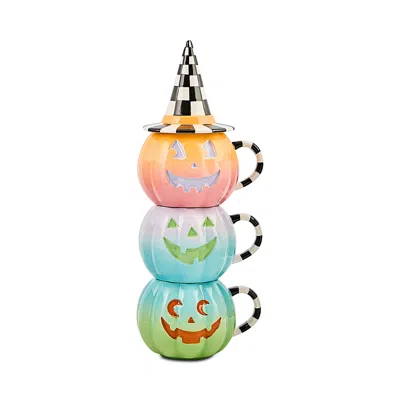 Mackenzie-childs Trick Or Treat Lidded Pumpkin Mug Tower, Set Of 3 In Multi