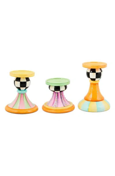 MACKENZIE-CHILDS MACKENZIE CHILDS TRICK OR TREAT SET OF 3 PILLAR CANDLEHOLDERS