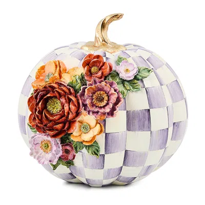 Mackenzie-childs Violet Check Cascade Floral Pumpkin In Multi