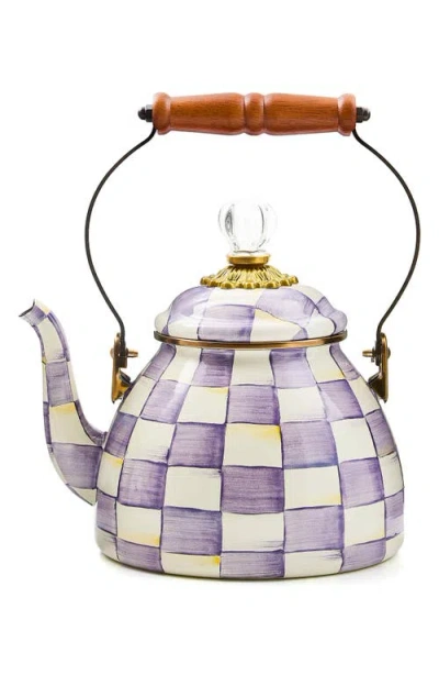 Mackenzie-childs Mackenzie Childs Violet Check Enameled Steel 2-quart Tea Kettle In Multi