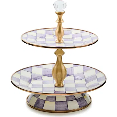Mackenzie-childs Mackenzie Childs Violet Check Enameled Steel 2-tier Sweet Stand In Purple