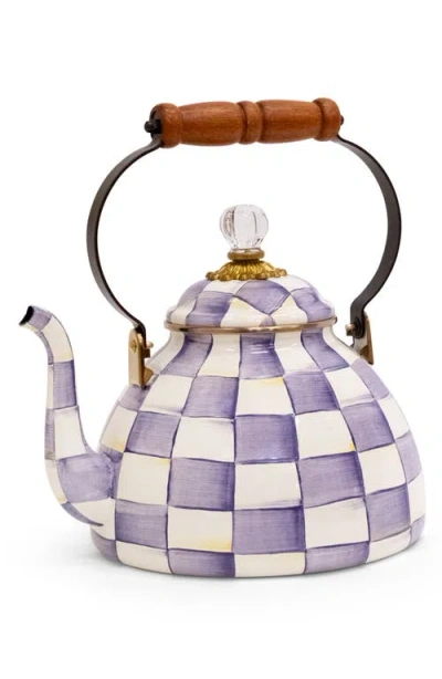 Mackenzie-childs Mackenzie Childs Violet Check Enameled Steel 3-quart Tea Kettle In Purple