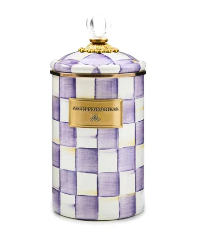 Mackenzie-childs Violet Check Handmade Large Canister In Purple