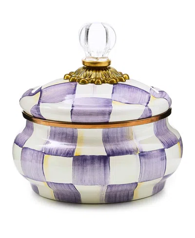 Mackenzie-childs Violet Check Handmade Squashed Pot In Purple