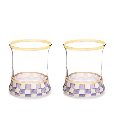 Mackenzie-childs Violet Check Handmade Tumbler Glasses, Set Of 2 In Purple