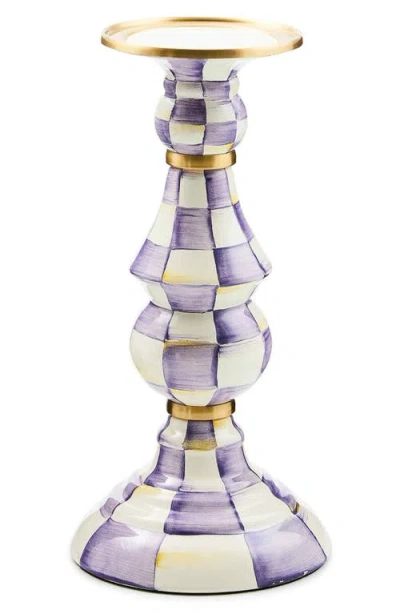Mackenzie-childs Mackenzie Childs Violet Check Large Pillar Candleholder In Purple