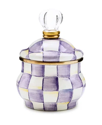 Mackenzie-childs Violet Check Lidded Handmade Sugar Bowl In Purple