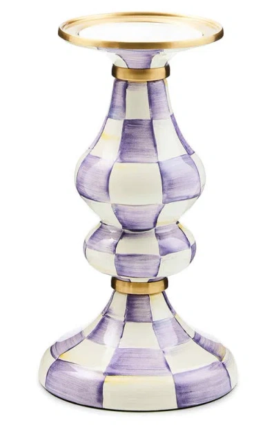 Mackenzie-childs Mackenzie Childs Violet Check Medium Pillar Candleholder In Purple