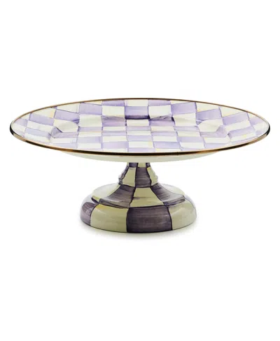 Mackenzie-childs Violet Check Small Pedestal Platter In Purple